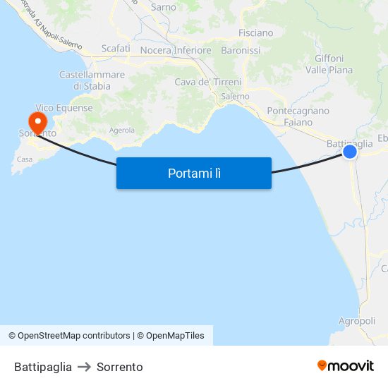 Battipaglia to Sorrento map