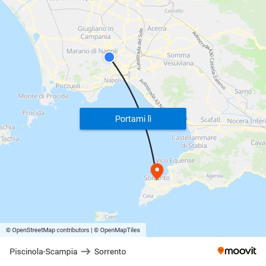 Piscinola-Scampia to Sorrento map