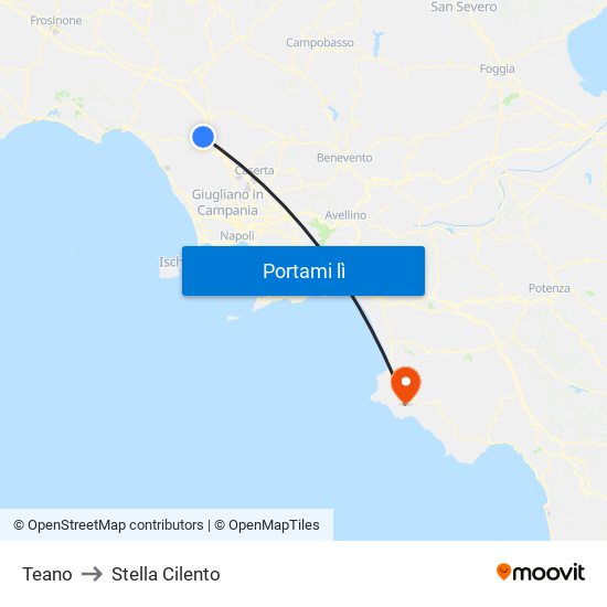 Teano to Stella Cilento map