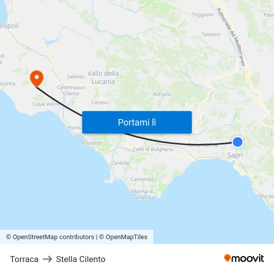 Torraca to Stella Cilento map