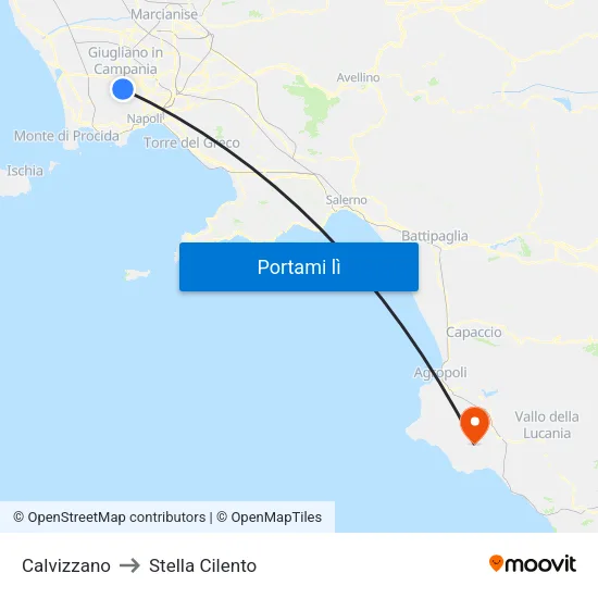 Calvizzano to Stella Cilento map