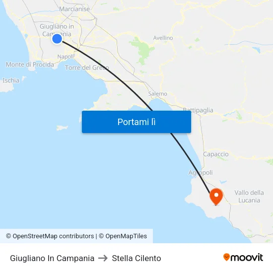 Giugliano In Campania to Stella Cilento map