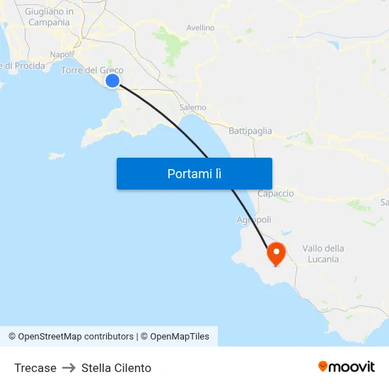 Trecase to Stella Cilento map