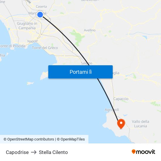 Capodrise to Stella Cilento map