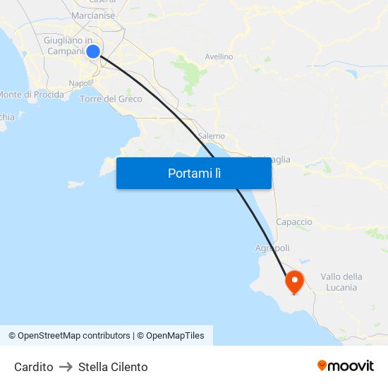 Cardito to Stella Cilento map
