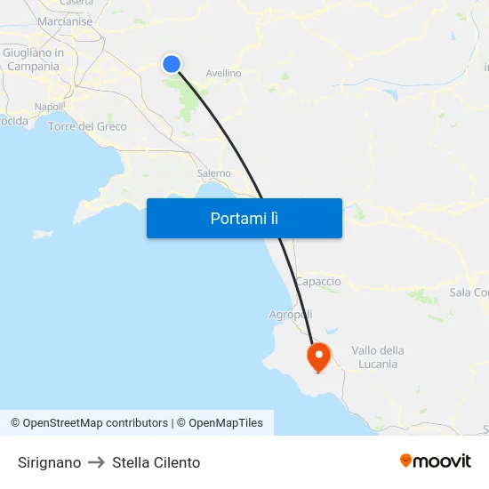 Sirignano to Stella Cilento map