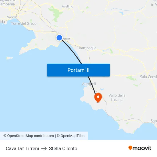 Cava De' Tirreni to Stella Cilento map