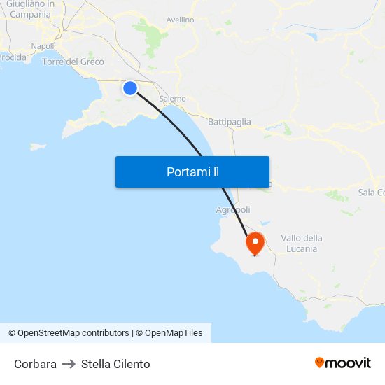 Corbara to Stella Cilento map