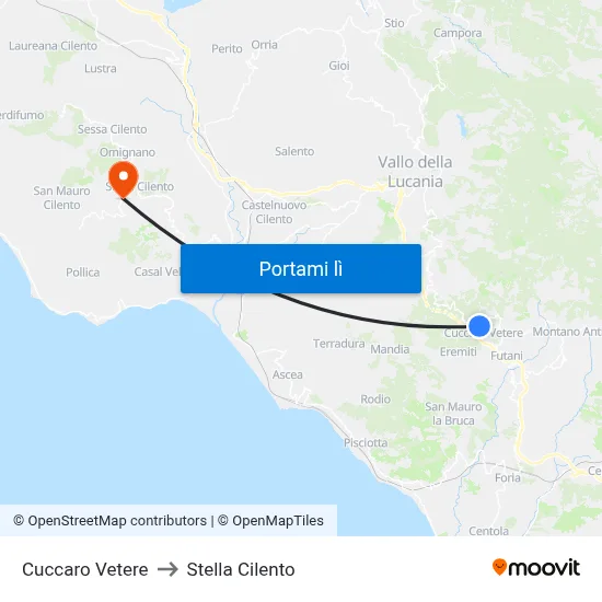 Cuccaro Vetere to Stella Cilento map