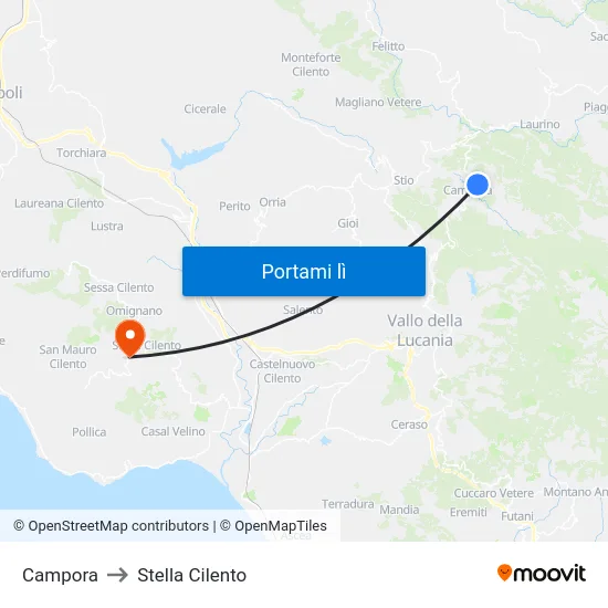 Campora to Stella Cilento map