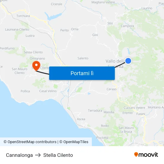 Cannalonga to Stella Cilento map