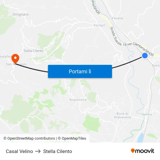 Casal Velino to Stella Cilento map