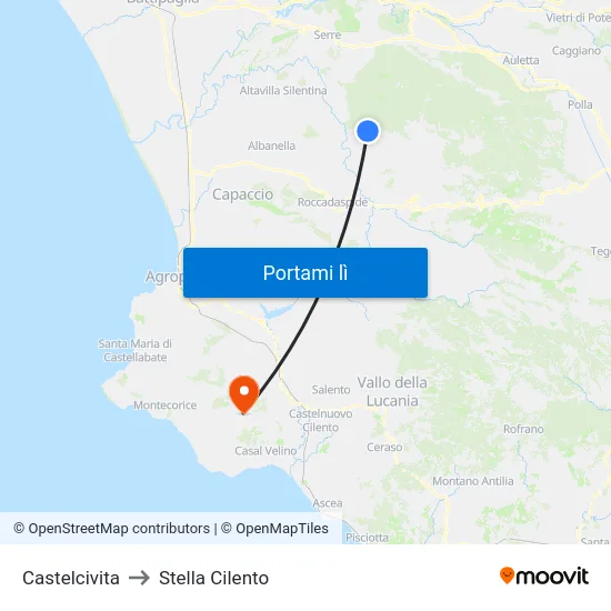 Castelcivita to Stella Cilento map