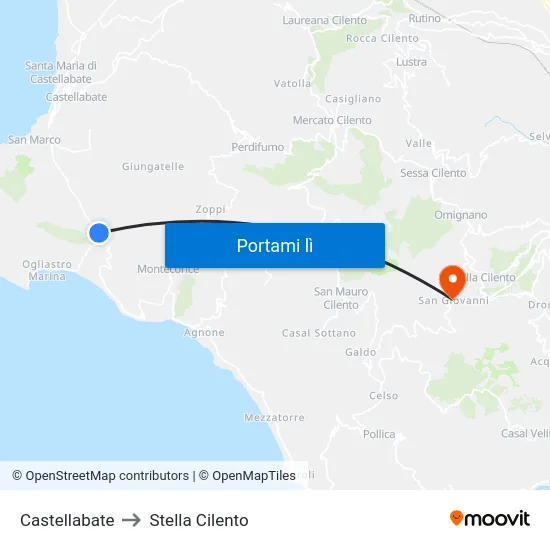 Castellabate to Stella Cilento map