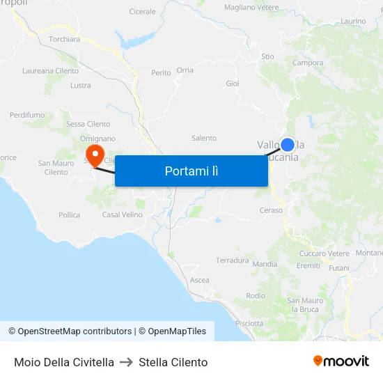 Moio Della Civitella to Stella Cilento map