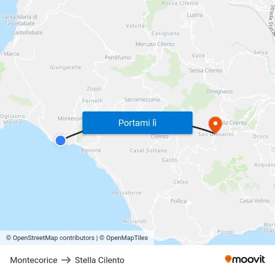 Montecorice to Stella Cilento map