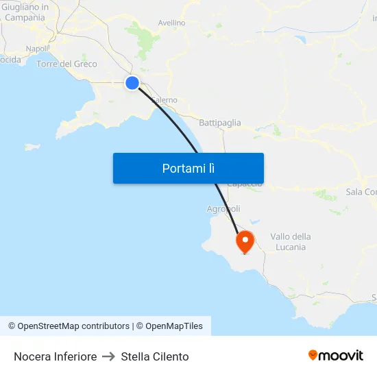 Nocera Inferiore to Stella Cilento map