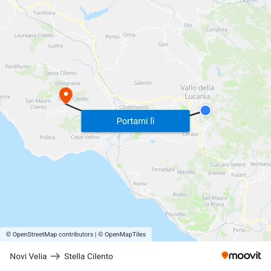 Novi Velia to Stella Cilento map