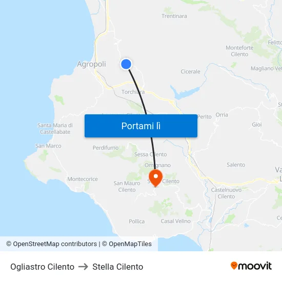 Ogliastro Cilento to Stella Cilento map