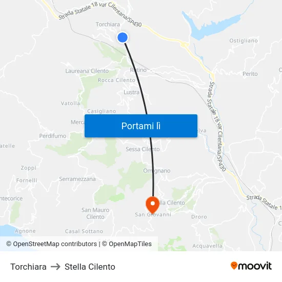 Torchiara to Stella Cilento map