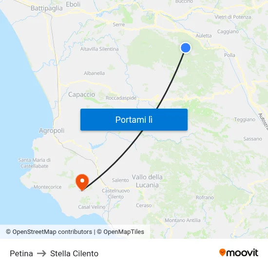 Petina to Stella Cilento map