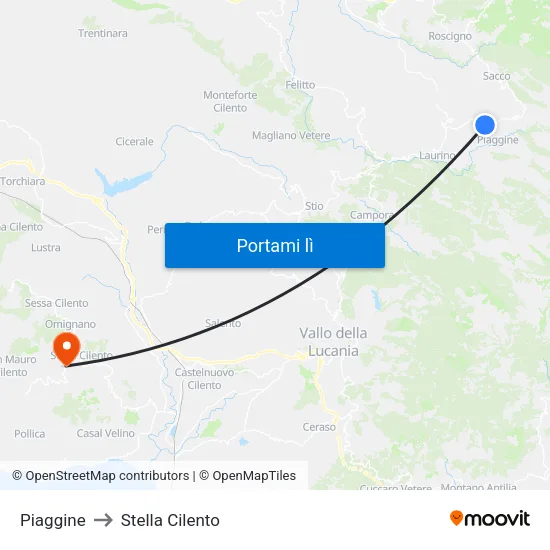Piaggine to Stella Cilento map