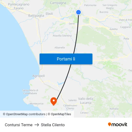 Contursi Terme to Stella Cilento map