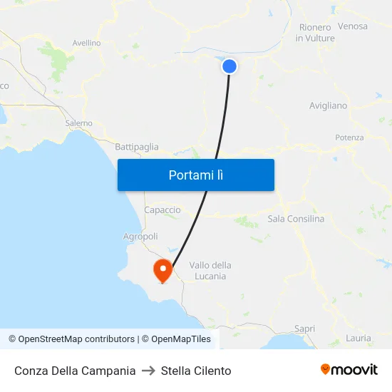 Conza Della Campania to Stella Cilento map
