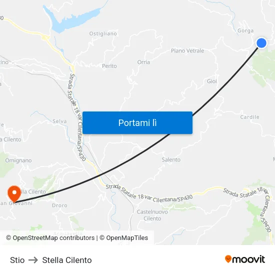 Stio to Stella Cilento map