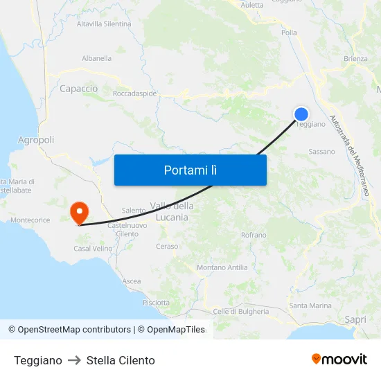 Teggiano to Stella Cilento map