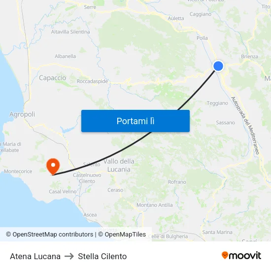 Atena Lucana to Stella Cilento map