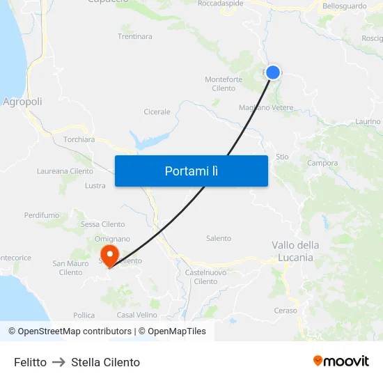 Felitto to Stella Cilento map
