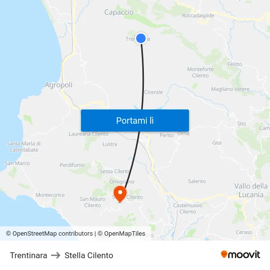 Trentinara to Stella Cilento map