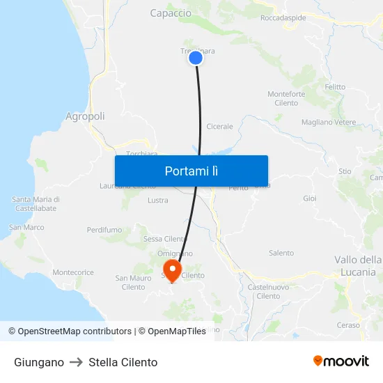 Giungano to Stella Cilento map