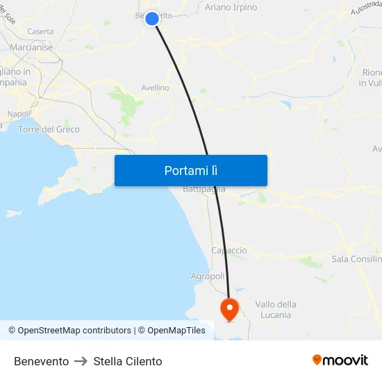 Benevento to Stella Cilento map