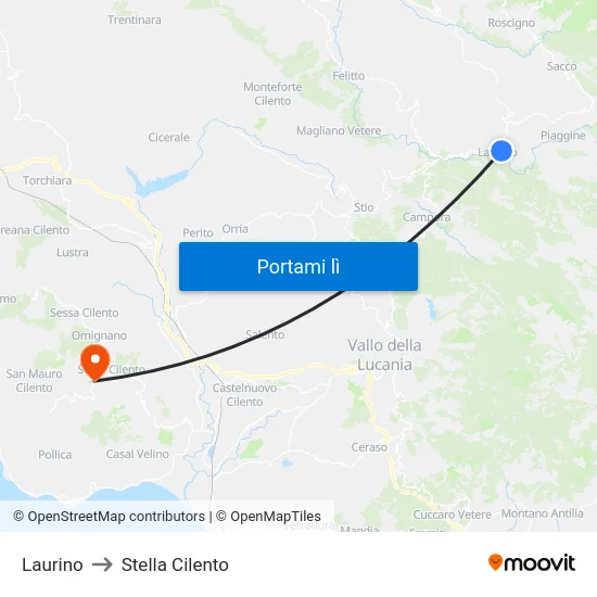 Laurino to Stella Cilento map