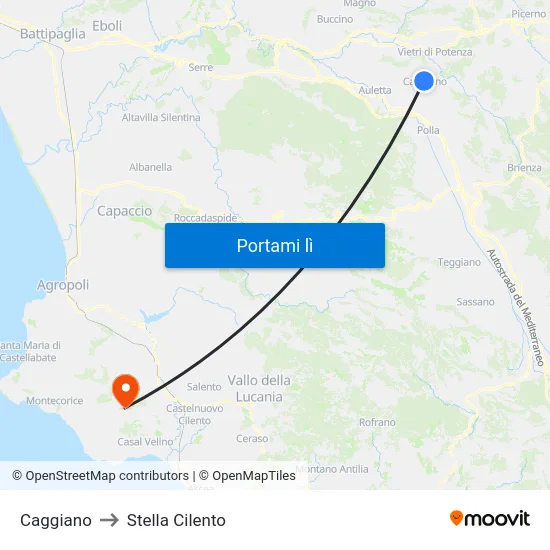 Caggiano to Stella Cilento map
