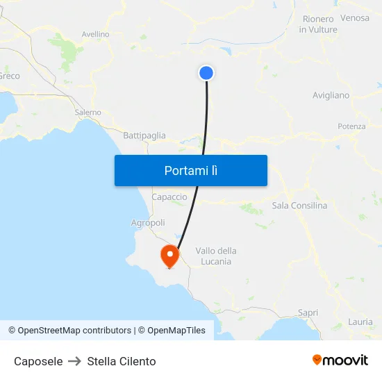 Caposele to Stella Cilento map