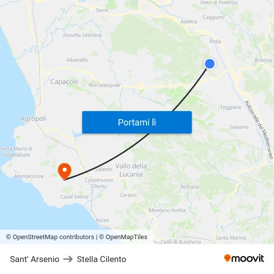 Sant' Arsenio to Stella Cilento map