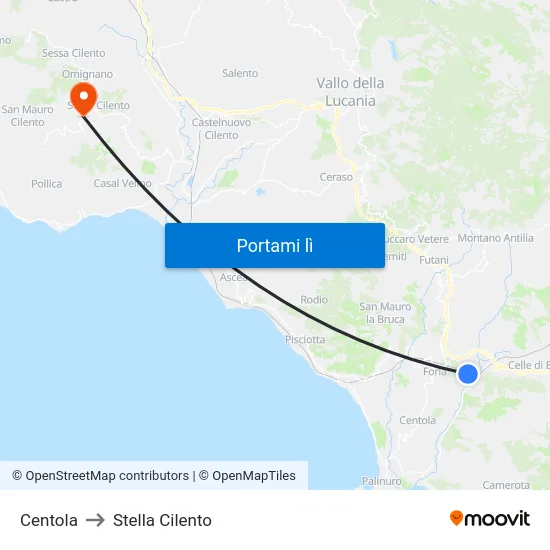 Centola to Stella Cilento map