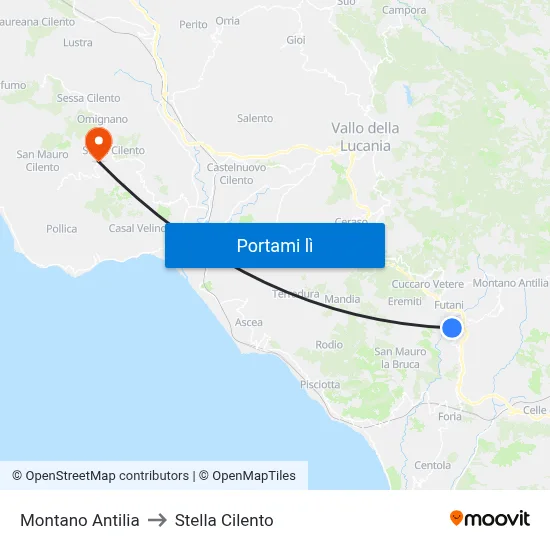 Montano Antilia to Stella Cilento map