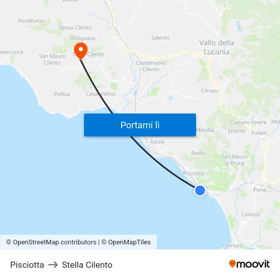 Pisciotta to Stella Cilento map