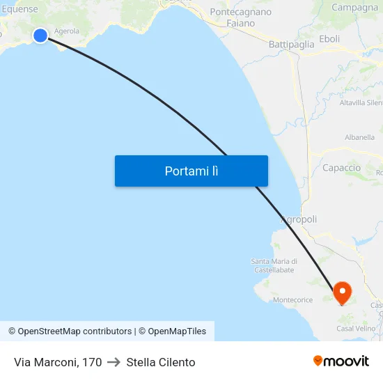 Via Marconi, 170 to Stella Cilento map