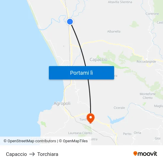Capaccio to Torchiara map