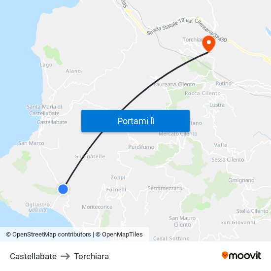 Castellabate to Torchiara map