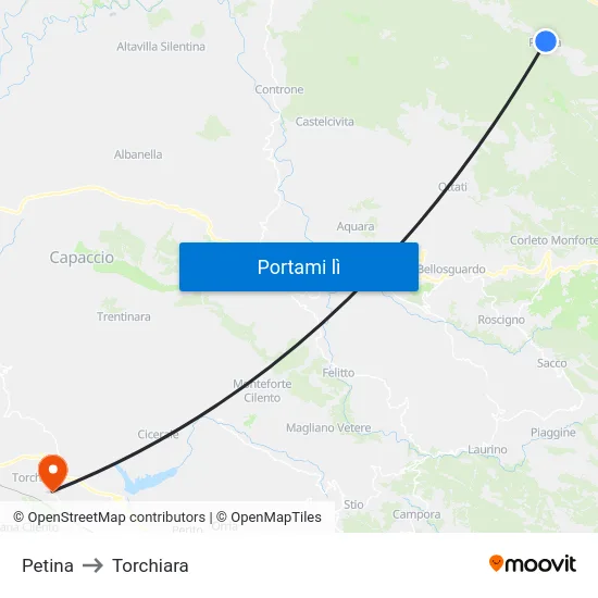 Petina to Torchiara map
