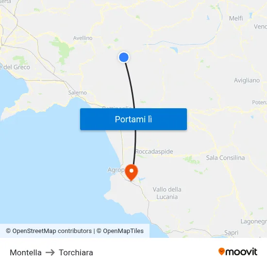 Montella to Torchiara map