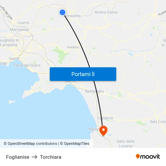 Foglianise to Torchiara map