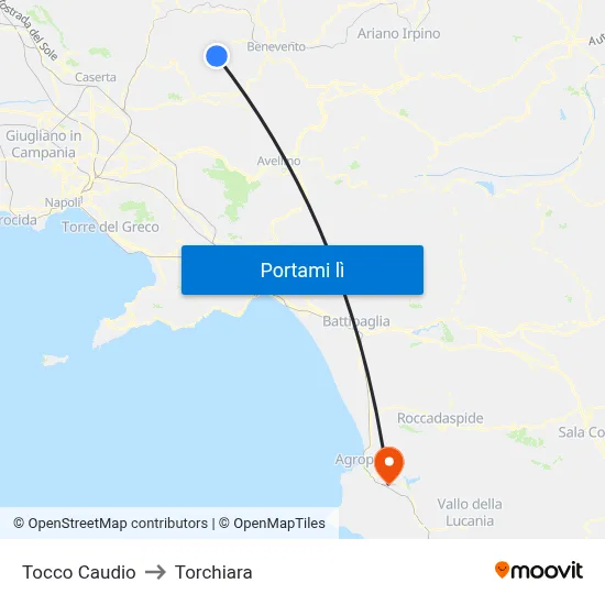 Tocco Caudio to Torchiara map