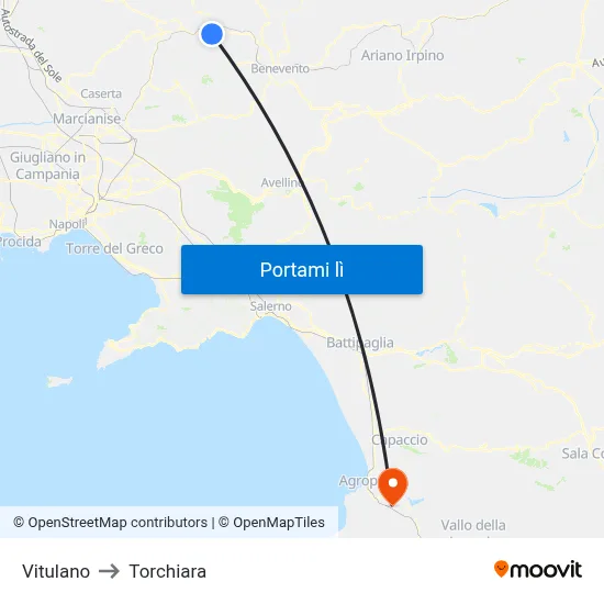 Vitulano to Torchiara map